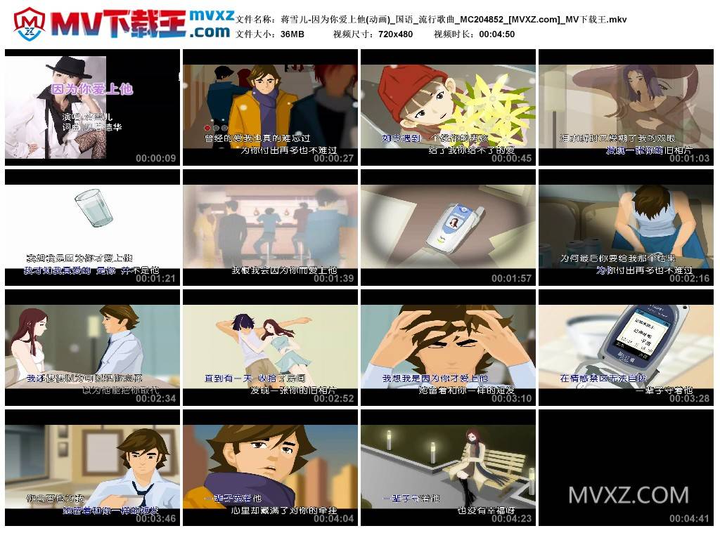 蒋雪儿-因为你爱上他(动画)_国语_流行歌曲_MC204852